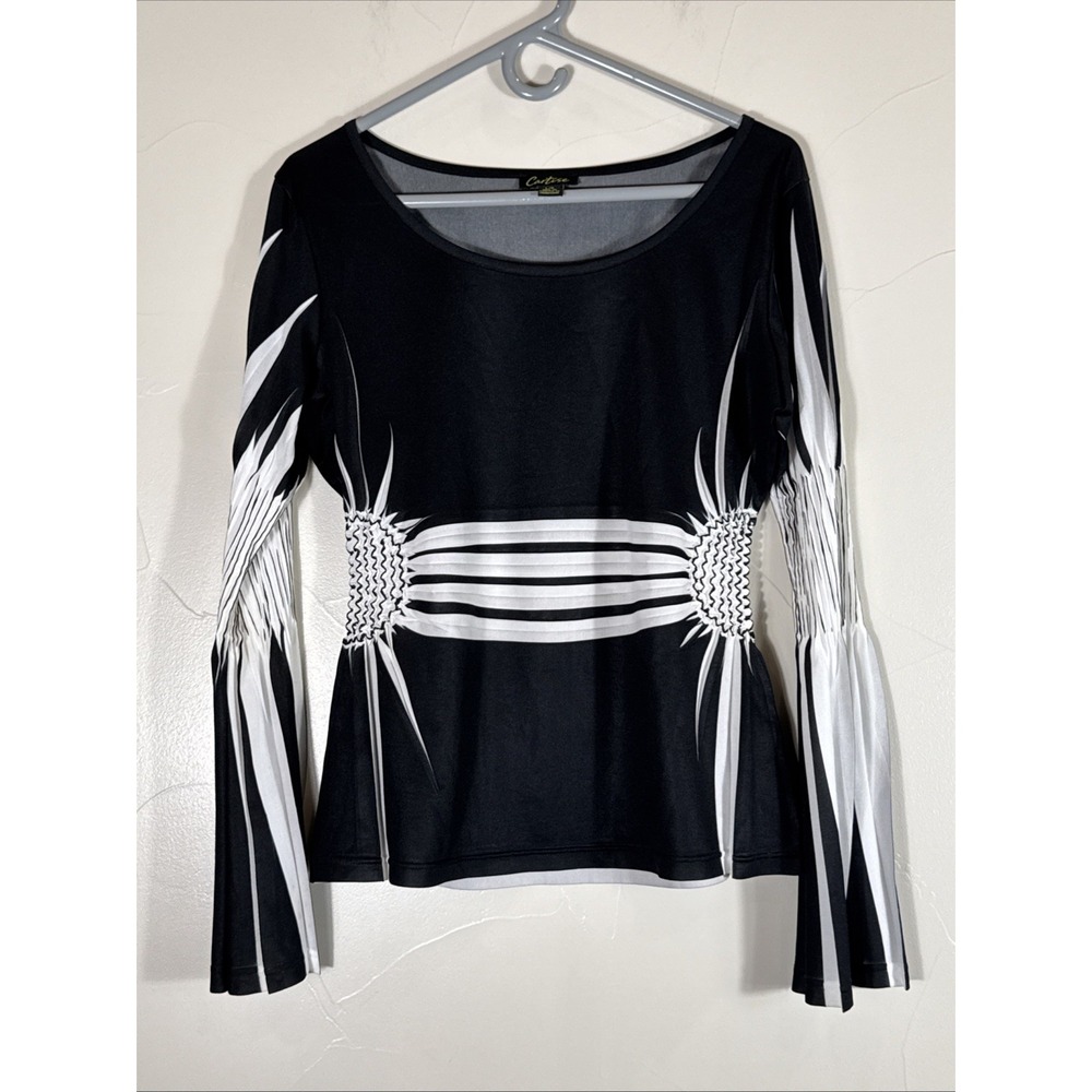 Cartise Blouse Top Bell Sleeve Y2K Fairy Grunge Boho Large Black White